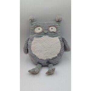 Maison Chic Gray Owl Plush Pillow 12" Corduroy Pom Pom Ears Nursery Decor